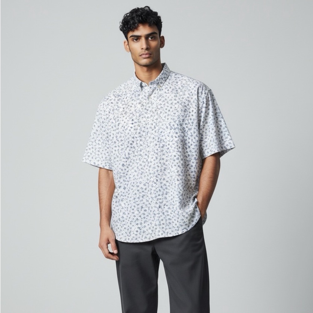 UNTUCKit Shirt 100% Cotton Men's Large Short Sleeve Floral Pattern Button Down